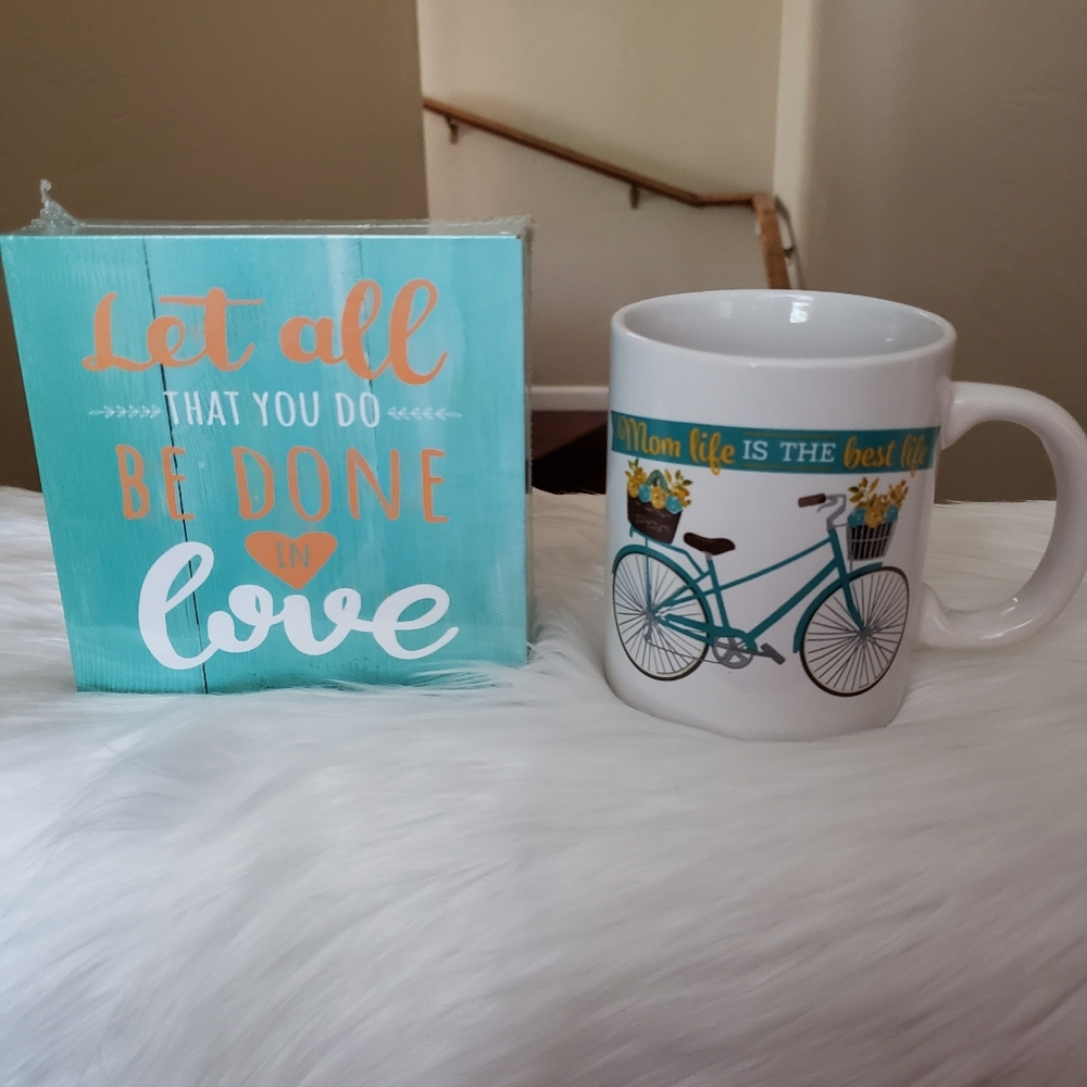 🚲 2PC Bicycle Mug & Block Sign